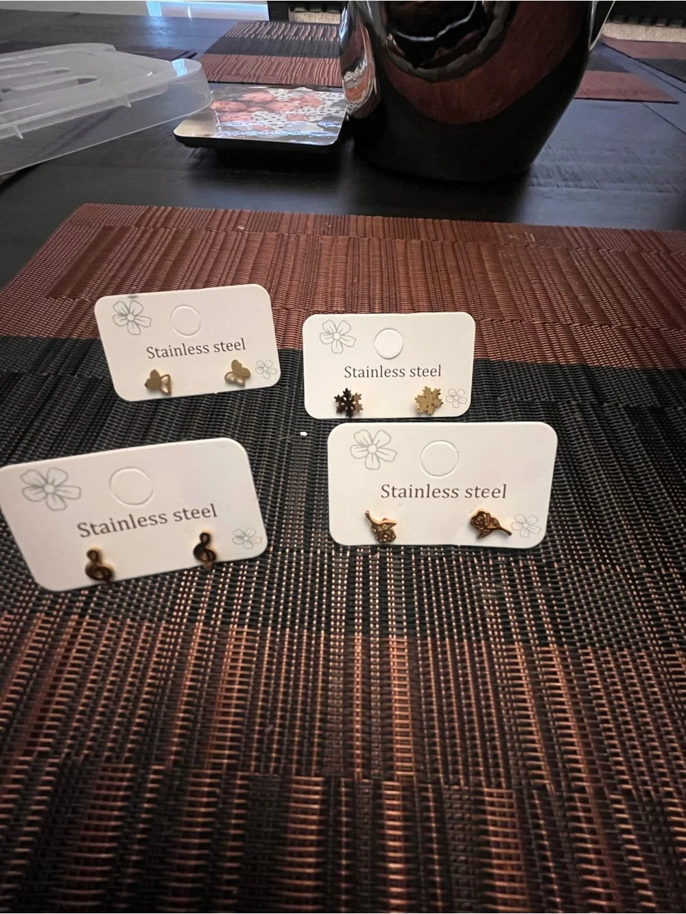 Gold Tone Stainless Steel Stud Earring Set - 4 Pairs